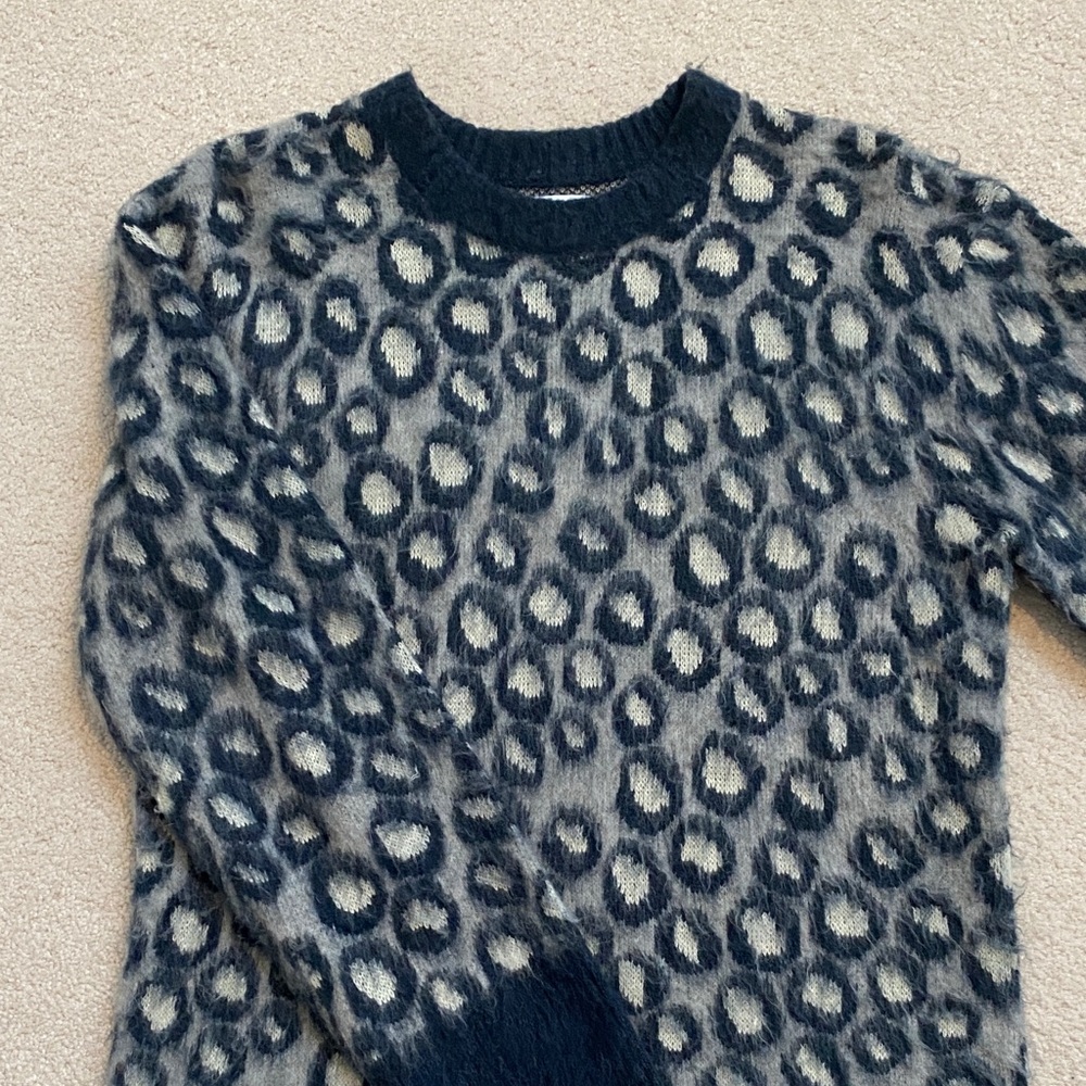 Navy Blue Leopard Print Sweater Oversized Fit